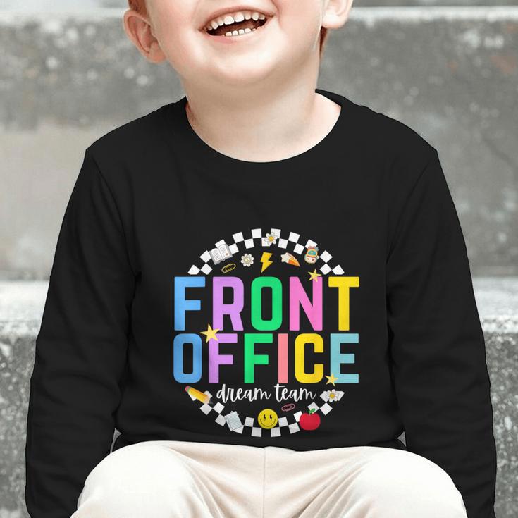 Front Office Squad Back To School Happy First Day Of School Graphic Toddler Long Sleeve Tee Front Office Squad Back To School Happy First Day Of School Graphic Toddler Long Sleeve Tee
