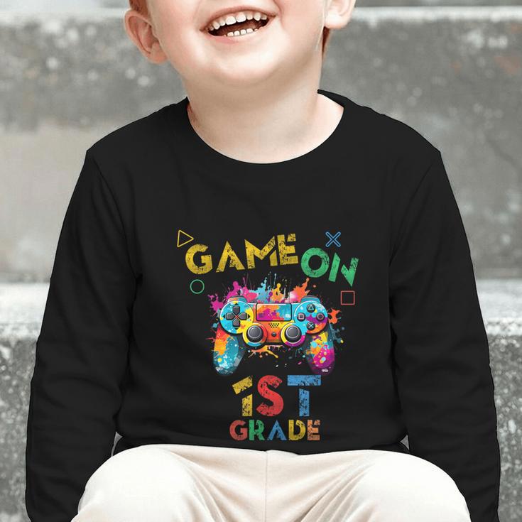 Game On 1st Grade Boys Kids Back To School Graphic Toddler Long Sleeve Tee Game On 1st Grade Boys Kids Back To School Graphic Toddler Long Sleeve Tee