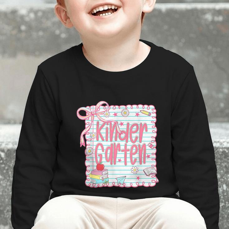 Girls Kindergarten Coquette Bow Pink Preppy Back To School Graphic Toddler Long Sleeve Tee Girls Kindergarten Coquette Bow Pink Preppy Back To School Graphic Toddler Long Sleeve Tee