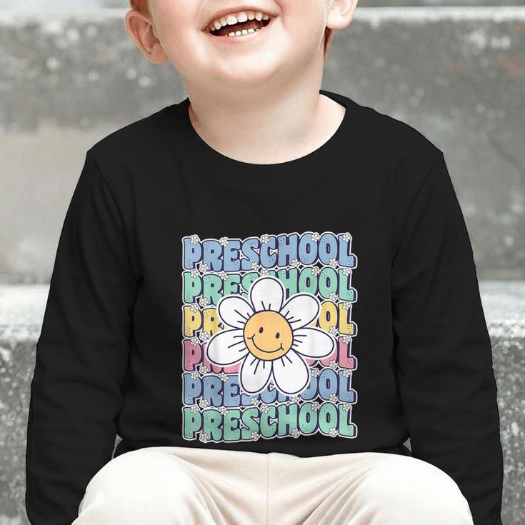 Groovy Preschool Cute Back To School First Day Of Pre K Graphic Toddler Long Sleeve Tee Groovy Preschool Cute Back To School First Day Of Pre K Graphic Toddler Long Sleeve Tee