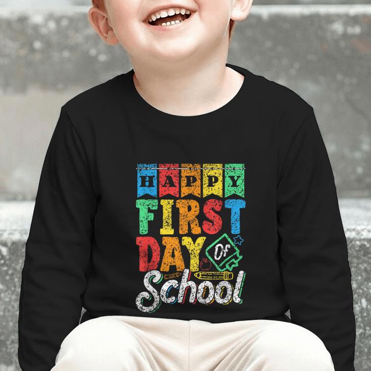 Happy First Day Of School Pupil Kids Grade Back To School 1 Graphic Toddler Long Sleeve Tee