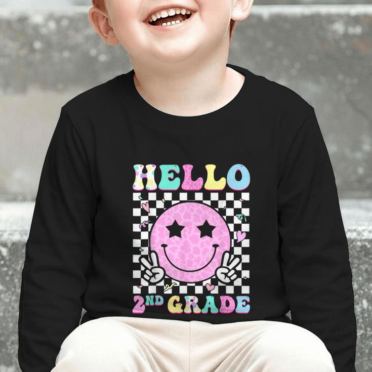 Hello 2nd Grade Groovy Back To School Second Grade Girls Kid Graphic Toddler Long Sleeve Tee Hello 2nd Grade Groovy Back To School Second Grade Girls Kid Graphic Toddler Long Sleeve Tee