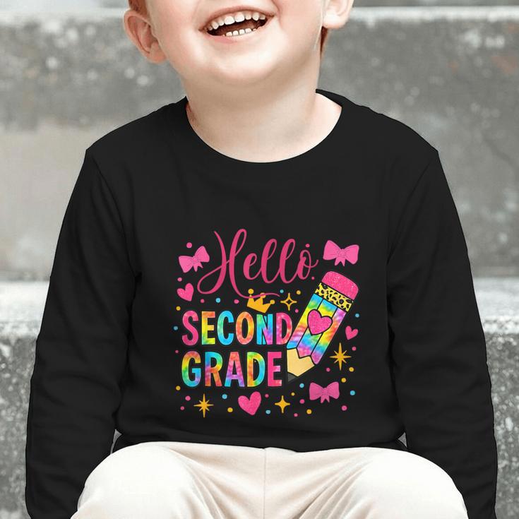Hello Second Grade Colorful Pencil Tie Dye Back To School Graphic Toddler Long Sleeve Tee Hello Second Grade Colorful Pencil Tie Dye Back To School Graphic Toddler Long Sleeve Tee