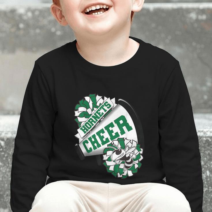 Hornets Cheer Back To School Cheerleading Spirit Green Graphic Toddler Long Sleeve Tee Hornets Cheer Back To School Cheerleading Spirit Green Graphic Toddler Long Sleeve Tee