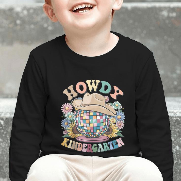 Howdy Kindergarten Cowgirl Country Western Back To School Graphic Toddler Long Sleeve Tee Howdy Kindergarten Cowgirl Country Western Back To School Graphic Toddler Long Sleeve Tee