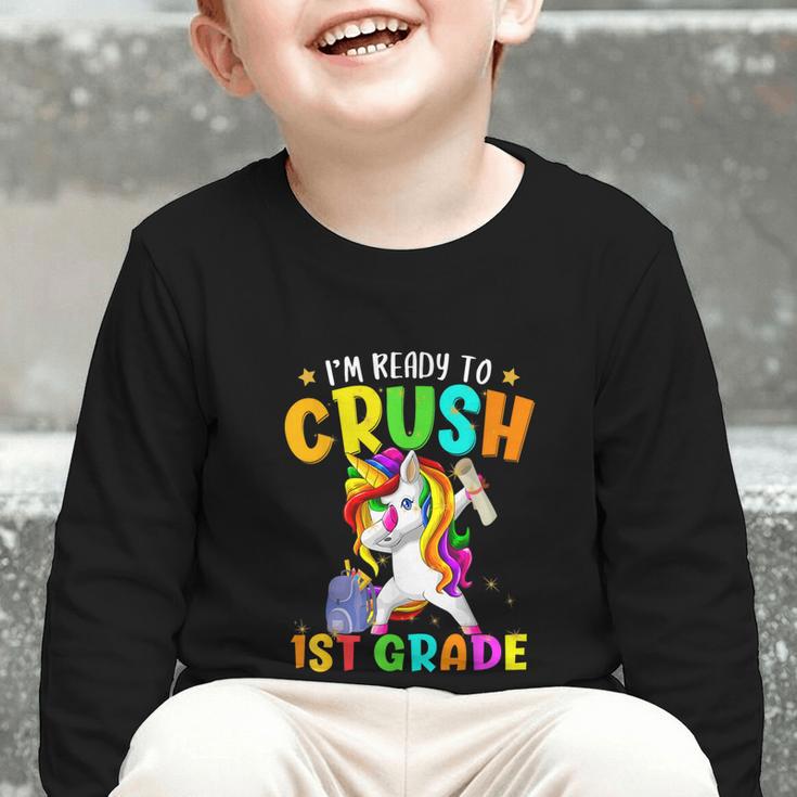 I'm Ready To Crush 1st Grade Dabbing Unicorn Back To School Graphic Toddler Long Sleeve Tee I'm Ready To Crush 1st Grade Dabbing Unicorn Back To School Graphic Toddler Long Sleeve Tee