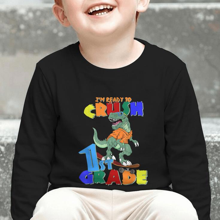 I'm Ready To Crush 1st Grade Dinosaur Back To School T-Rex Graphic Toddler Long Sleeve Tee I'm Ready To Crush 1st Grade Dinosaur Back To School T-Rex Graphic Toddler Long Sleeve Tee