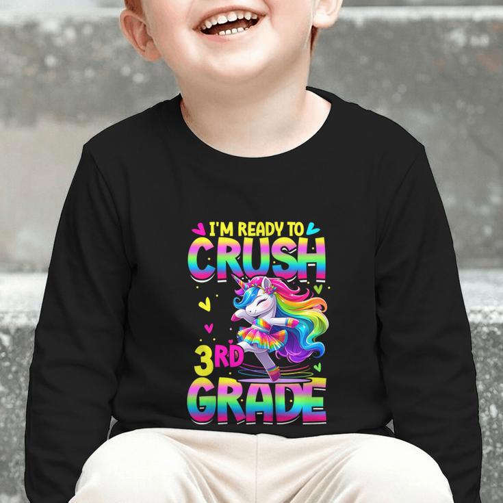 I'm Ready To Crush 3rd Grade Back To School Dancing Unicorn Graphic Toddler Long Sleeve Tee