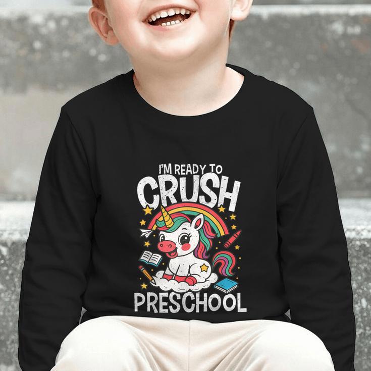 I'm Ready To Crush Preschool Unicorn Back To School Girls Graphic Toddler Long Sleeve Tee