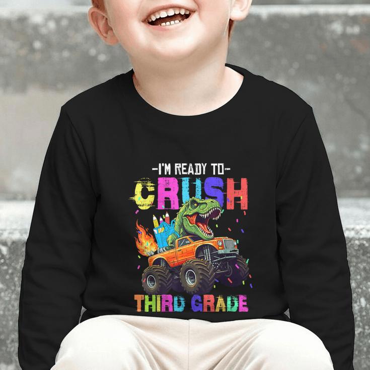 I'm Ready To Crush Third Grade Dinosaur Truck Back To School Graphic Toddler Long Sleeve Tee I'm Ready To Crush Third Grade Dinosaur Truck Back To School Graphic Toddler Long Sleeve Tee