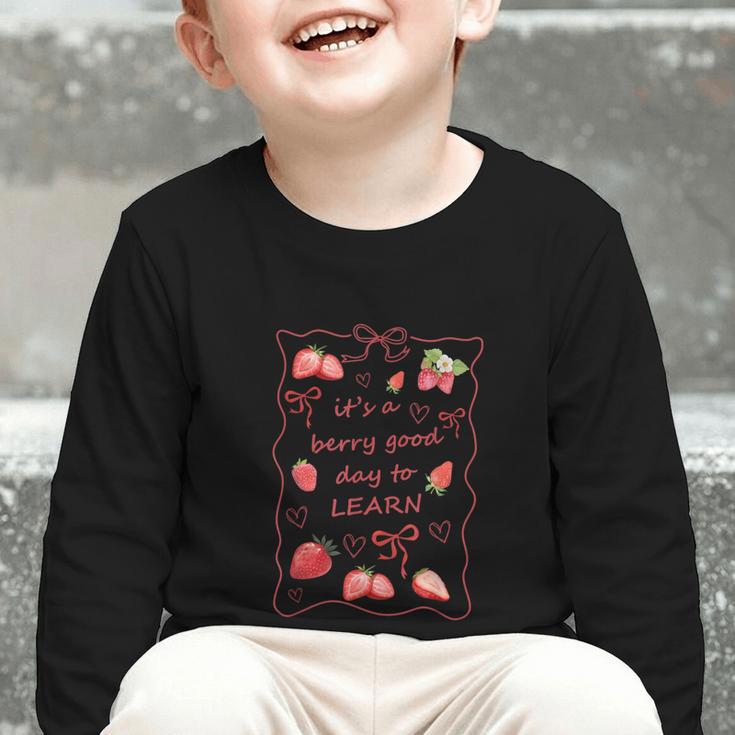 It's a Good Day To Learn Strawberry Back To School Graphic Toddler Long Sleeve Tee It's a Good Day To Learn Strawberry Back To School Graphic Toddler Long Sleeve Tee