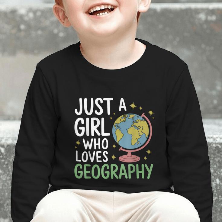 Just a Girl Who Loves Geography Back To School Kids Girls Graphic Toddler Long Sleeve Tee