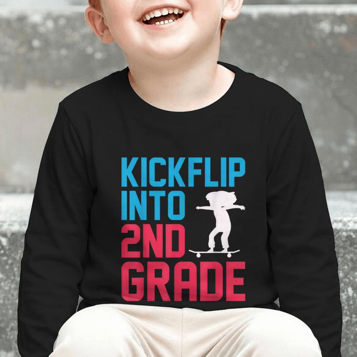 Kickflip Into 2nd Grade Skateboard Lover Back To School Graphic Toddler Long Sleeve Tee