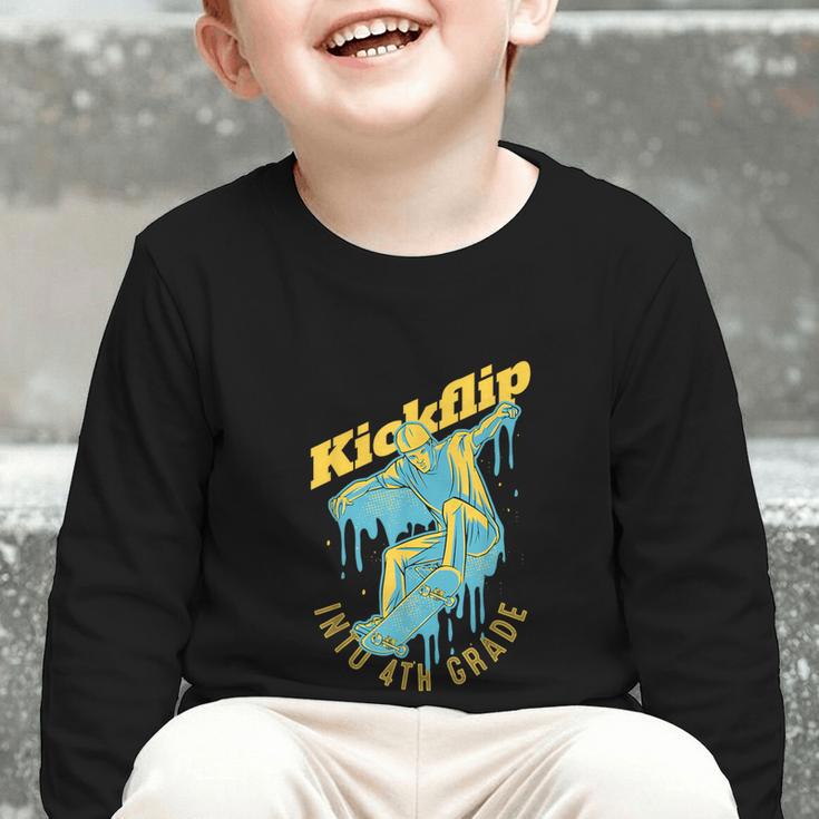 Kickflip Into 4th Grade Skateboard Lover Back To School Graphic Toddler Long Sleeve Tee Kickflip Into 4th Grade Skateboard Lover Back To School Graphic Toddler Long Sleeve Tee