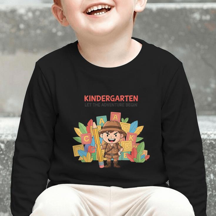 Kindergarten Adventure Explorer Back To School Graphic Toddler Long Sleeve Tee
