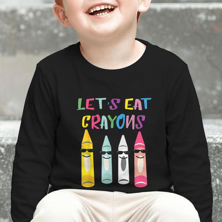 Kindergarten Back To School Crayons Let's Eat Crayon Graphic Toddler Long Sleeve Tee Kindergarten Back To School Crayons Let's Eat Crayon Graphic Toddler Long Sleeve Tee