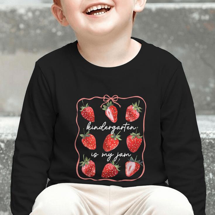 Kindergarten Is My Jam Strawberry Back To School Girls Boys Graphic Toddler Long Sleeve Tee