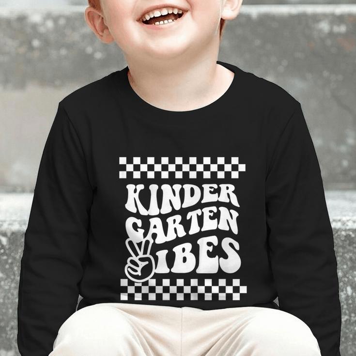 Kindergarten Vibes Retro Girl Back To School Kinder Boy Graphic Toddler Long Sleeve Tee