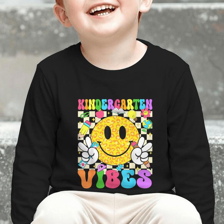Kindergarten Vibes Smile Face Back To School Kinder Girl Kid Graphic Toddler Long Sleeve Tee
