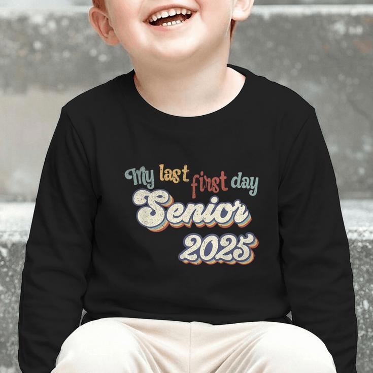 My Last First Day Senior 2025 Back To School Vintage Cool Graphic Toddler Long Sleeve Tee My Last First Day Senior 2025 Back To School Vintage Cool Graphic Toddler Long Sleeve Tee