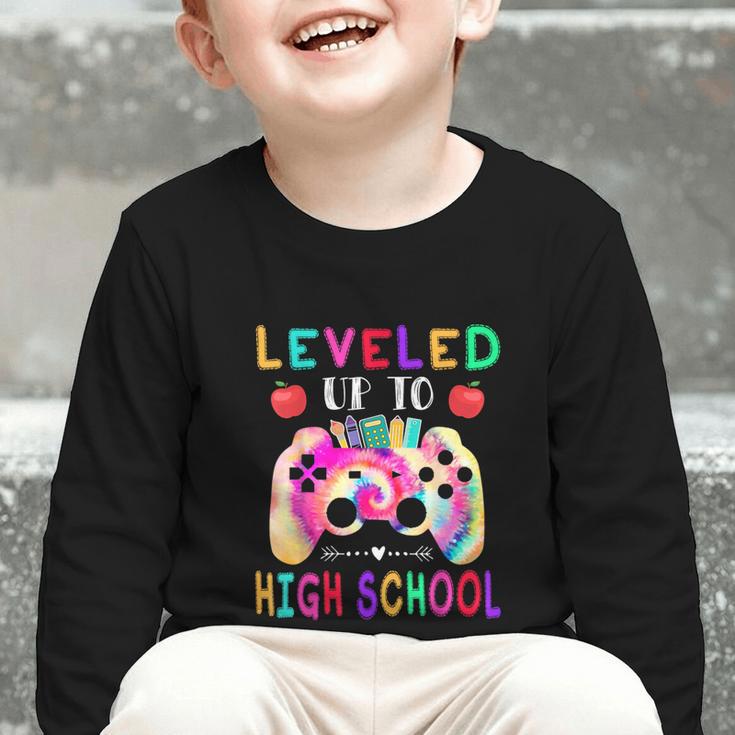 Leveled Up To High School Gaming Fun Back To School Tie Dye Graphic Toddler Long Sleeve Tee