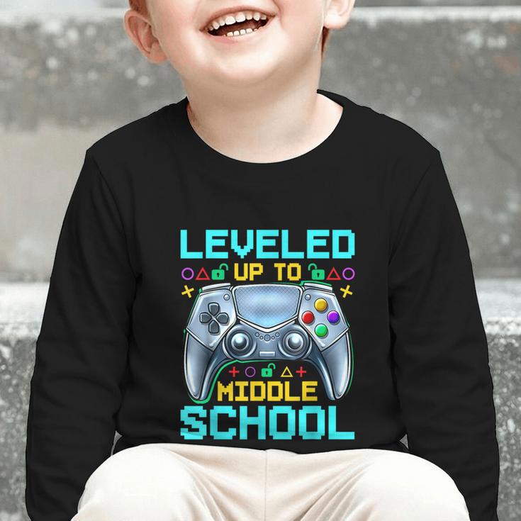 Leveled Up To Middle School Video Gamer Back To School Boys Graphic Toddler Long Sleeve Tee Leveled Up To Middle School Video Gamer Back To School Boys Graphic Toddler Long Sleeve Tee