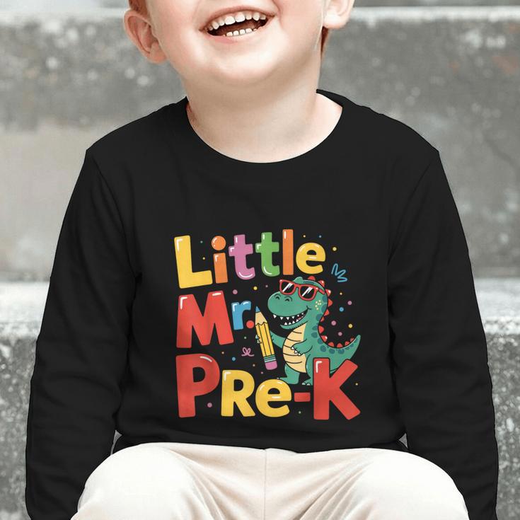 Little Mr Pre-K Dino Back To School Graphic Toddler Long Sleeve Tee Little Mr Pre-K Dino Back To School Graphic Toddler Long Sleeve Tee