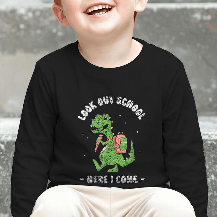 Look Out School Here I Come Grade Kids Pupil Back To School Graphic Toddler Long Sleeve Tee