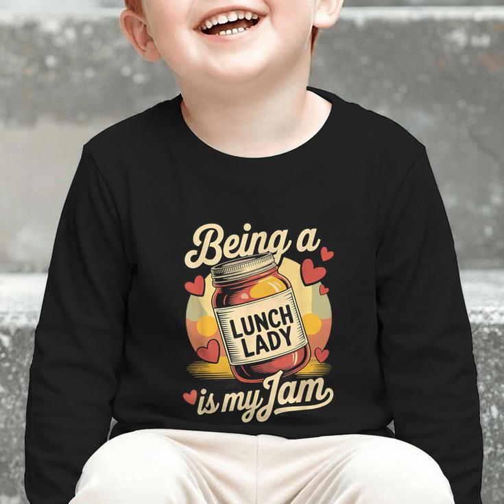 Being a Lunch Lady Is My Jam Retro Jam Jar Back To School Graphic Toddler Long Sleeve Tee Being a Lunch Lady Is My Jam Retro Jam Jar Back To School Graphic Toddler Long Sleeve Tee