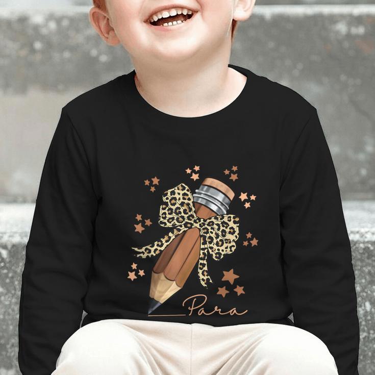 Melanin Pencil Leopard Bow Para Back To School Graphic Toddler Long Sleeve Tee