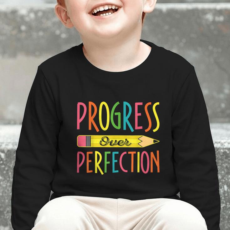 Motivational Quotes Back To School Progress Over Perfection Graphic Toddler Long Sleeve Tee Motivational Quotes Back To School Progress Over Perfection Graphic Toddler Long Sleeve Tee