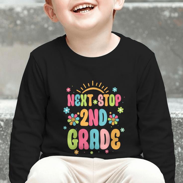 Next Stop 2nd Grade Groovy Retro Second Grade Back To School Graphic Toddler Long Sleeve Tee Next Stop 2nd Grade Groovy Retro Second Grade Back To School Graphic Toddler Long Sleeve Tee
