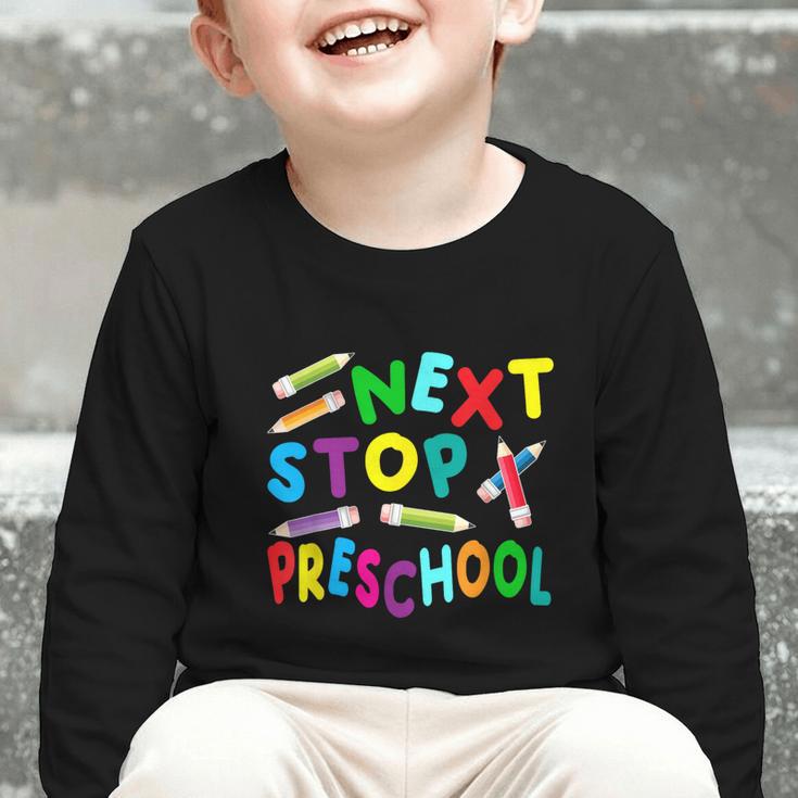 Next Stop Preschool Preschool Back To School 2024 Graphic Toddler Long Sleeve Tee Next Stop Preschool Preschool Back To School 2024 Graphic Toddler Long Sleeve Tee