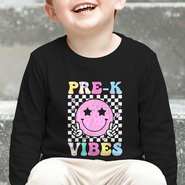 Pre-K Vibes Groovy Back To School PreK Preschool Girls Kids Graphic Toddler Long Sleeve Tee