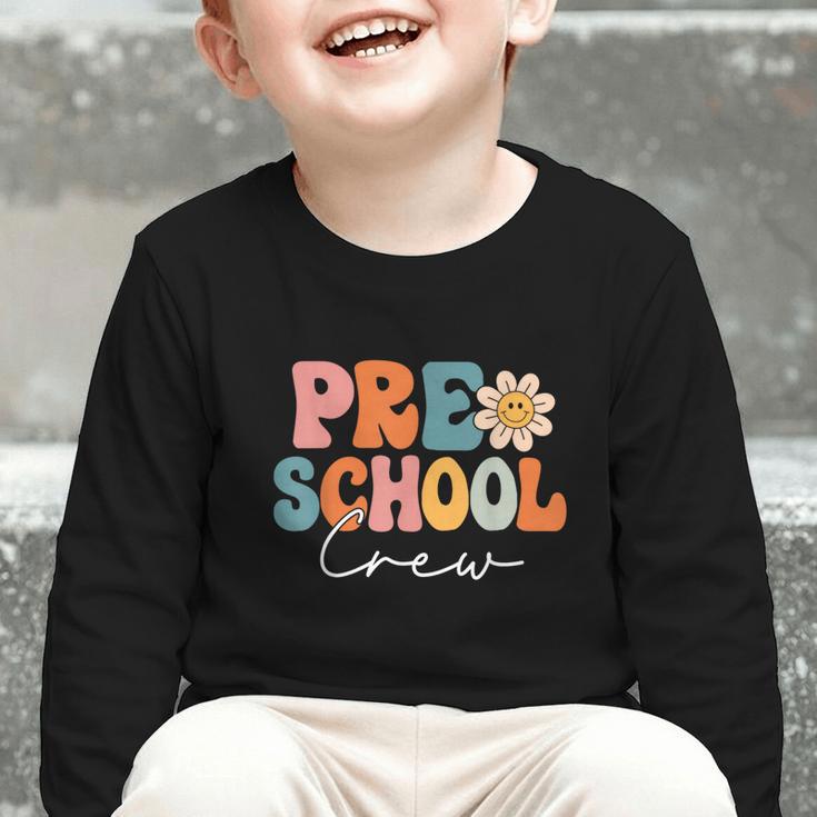 Preschool Crew Team Retro Groovy Vintage Back To School Graphic Toddler Long Sleeve Tee Preschool Crew Team Retro Groovy Vintage Back To School Graphic Toddler Long Sleeve Tee
