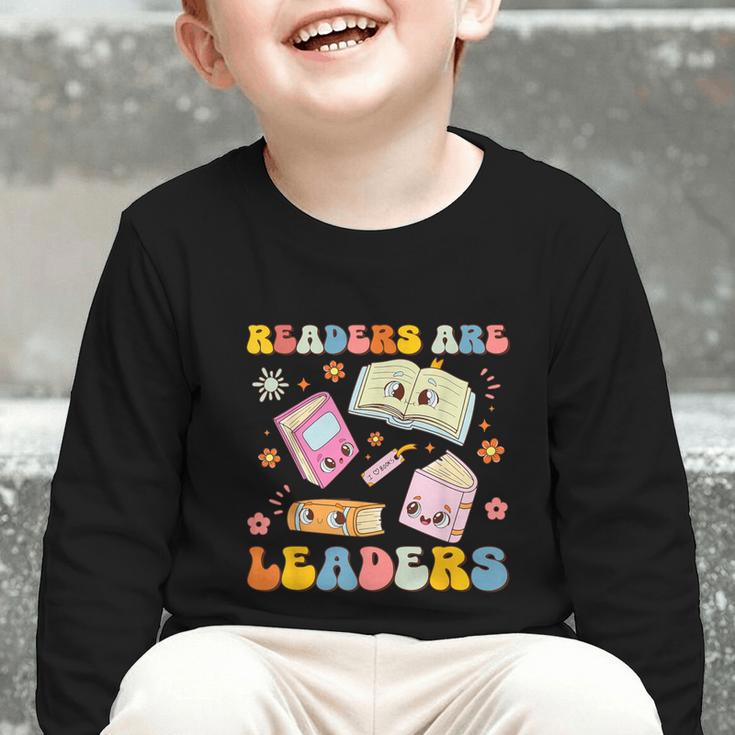 Readers Are Leaders Book Lover Back To School Groovy Girls Graphic Toddler Long Sleeve Tee