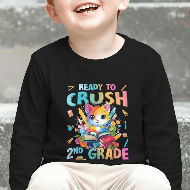 Ready To Crush 2nd Grade Back To School 2nd Grade Cat Kitten Graphic Toddler Long Sleeve Tee Ready To Crush 2nd Grade Back To School 2nd Grade Cat Kitten Graphic Toddler Long Sleeve Tee