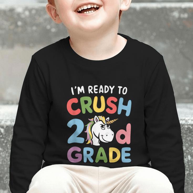 Im Ready To Crush 2nd Grade Boy Unicorn Back To School Graphic Toddler Long Sleeve Tee Im Ready To Crush 2nd Grade Boy Unicorn Back To School Graphic Toddler Long Sleeve Tee