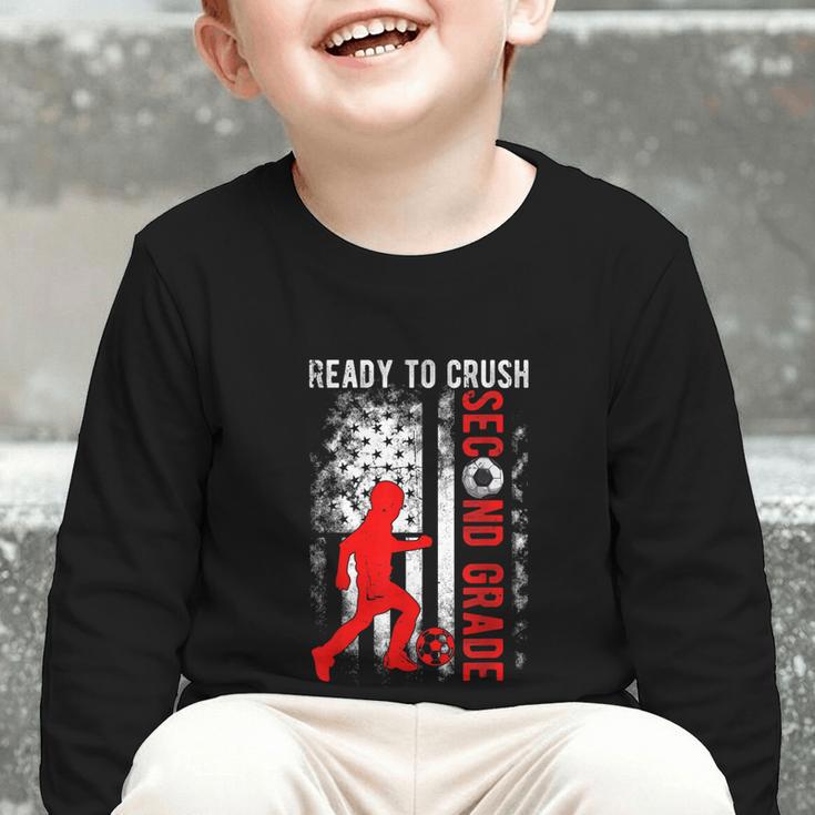 Ready To Crush Second Grade Soccer USA Flag Back To School Graphic Toddler Long Sleeve Tee