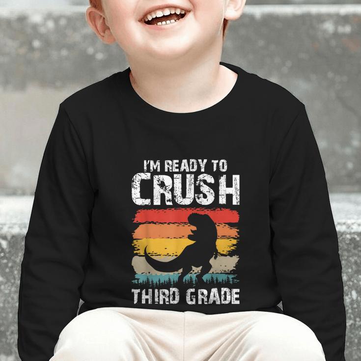 Ready Crush Third 3rd Grade Dinosaur Back To School Boys Graphic Toddler Long Sleeve Tee