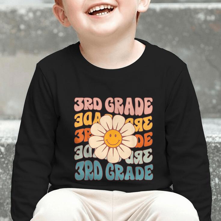 Retro 3rd Grade Daisy Colorful Back To School Third Grade Graphic Toddler Long Sleeve Tee