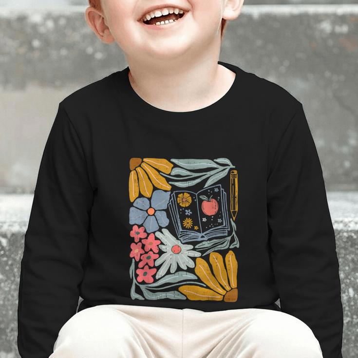 Retro Boho Flower Floral Back To School First Day Of School Graphic Toddler Long Sleeve Tee Retro Boho Flower Floral Back To School First Day Of School Graphic Toddler Long Sleeve Tee
