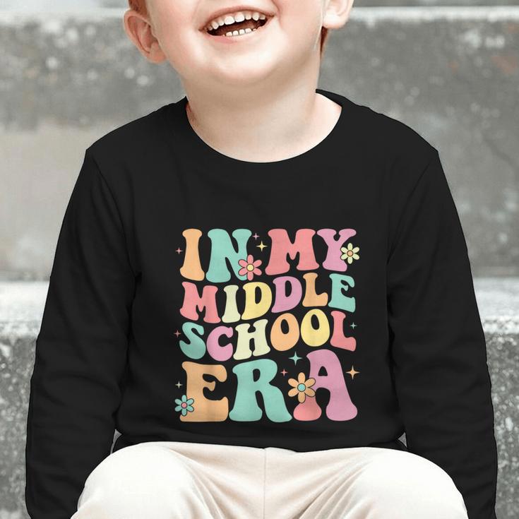 Retro Groovy In My Middle School Era Back To School Graphic Toddler Long Sleeve Tee Retro Groovy In My Middle School Era Back To School Graphic Toddler Long Sleeve Tee