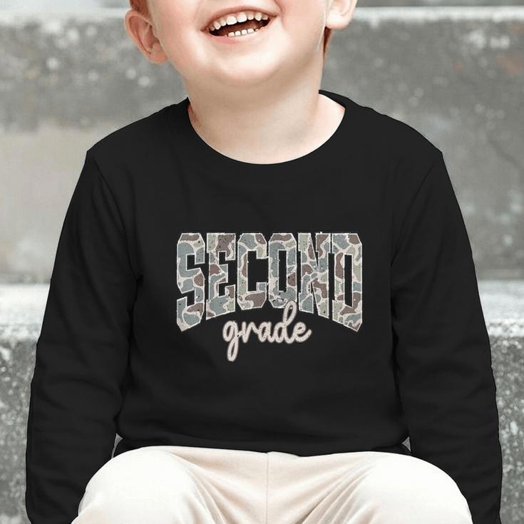 Retro Second Grade Back To School Boy Old Camo 2nd Grade Kid Graphic Toddler Long Sleeve Tee