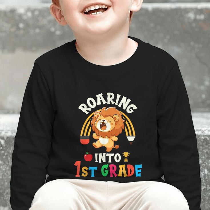 Roaring Into First Grade Lion 1st Grade Back To School Graphic Toddler Long Sleeve Tee Roaring Into First Grade Lion 1st Grade Back To School Graphic Toddler Long Sleeve Tee