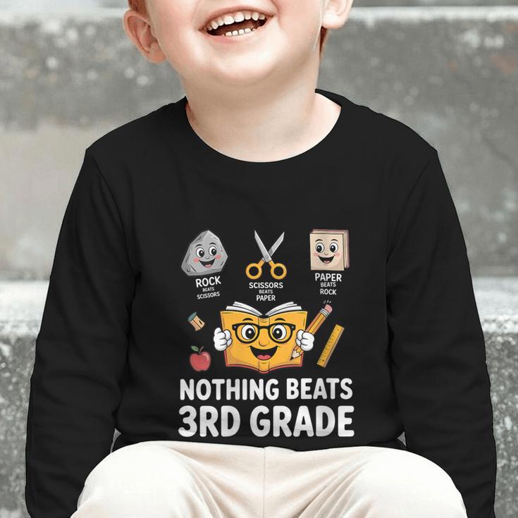 Rock Scissor Paper Nothing Beats 3rd Grade Back To School Graphic Toddler Long Sleeve Tee