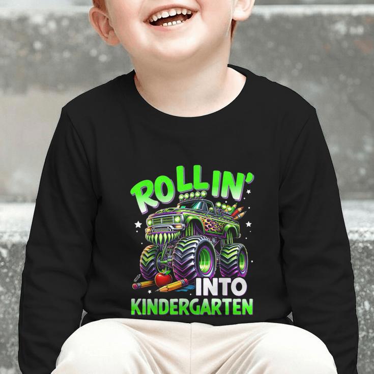 Rollin' Into Kindergarten Monster Truck Back To School Boys Graphic Toddler Long Sleeve Tee Rollin' Into Kindergarten Monster Truck Back To School Boys Graphic Toddler Long Sleeve Tee
