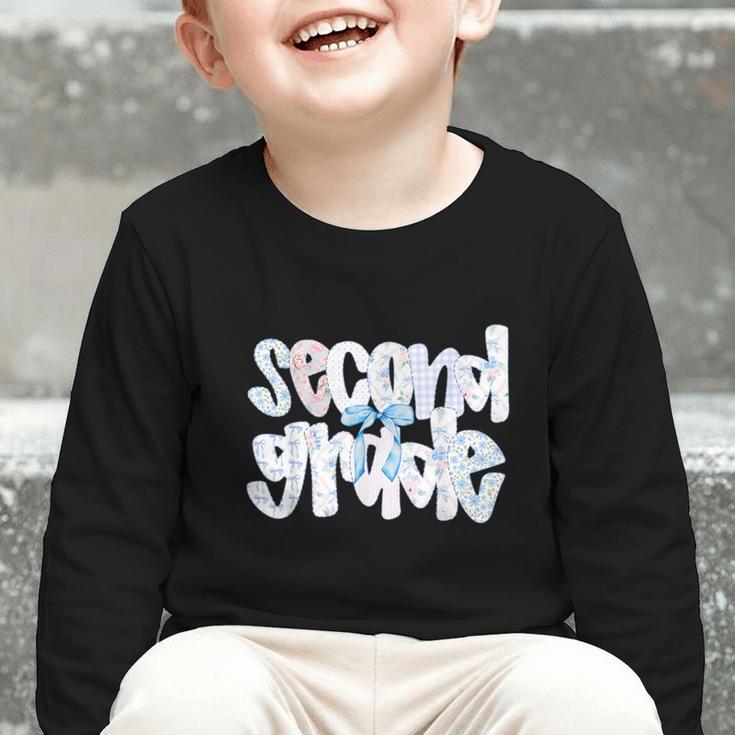 Second Grade Student Back To School Pastel Floral Bow Graphic Toddler Long Sleeve Tee