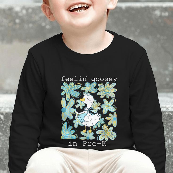 Silly Goose Back To School Feelin’ Goosey Pre-K Graphic Toddler Long Sleeve Tee Silly Goose Back To School Feelin’ Goosey Pre-K Graphic Toddler Long Sleeve Tee
