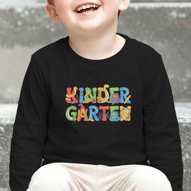 Snake Kindergarten Back To School Kids Boys Girls Graphic Toddler Long Sleeve Tee Snake Kindergarten Back To School Kids Boys Girls Graphic Toddler Long Sleeve Tee